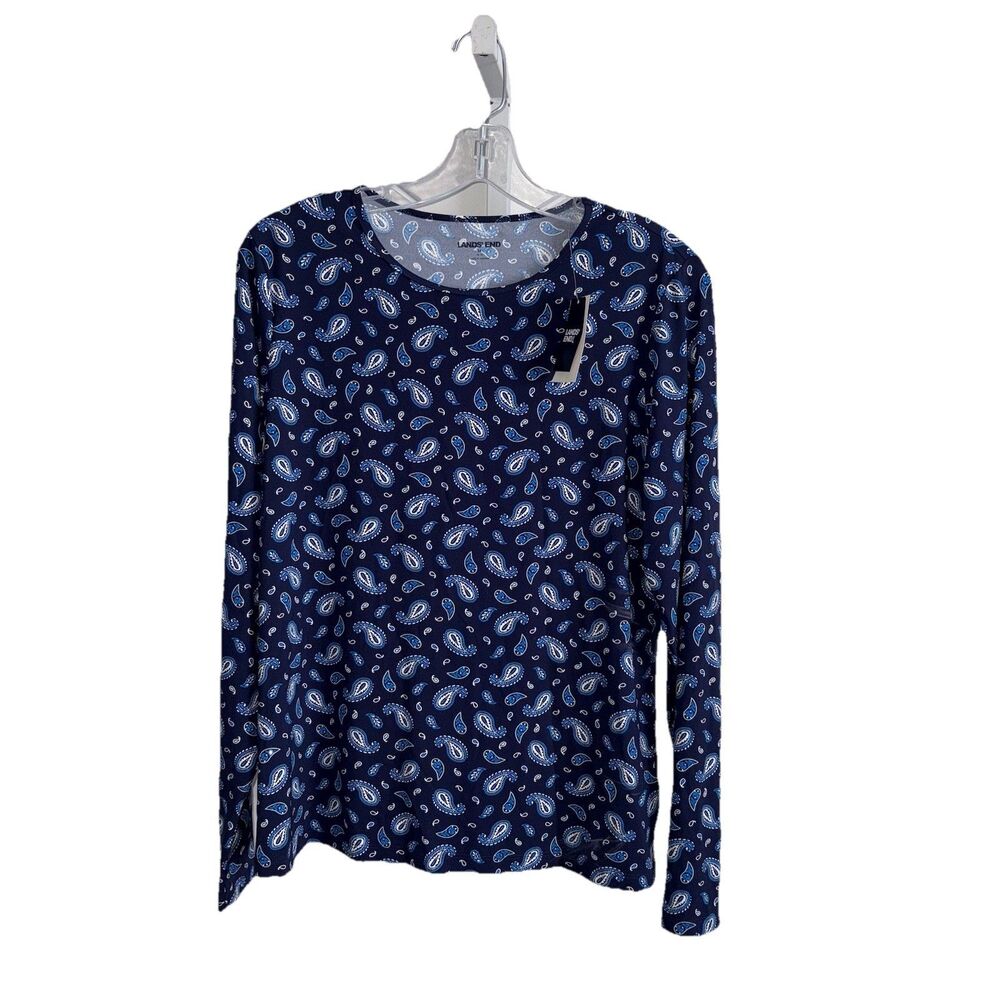 Lands' End Blue Paisley Rashguard NWT UPF 50+ Long Sleeve Swim Top Size Medium